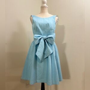 Lauren James Emerson Seersucker Easter Blue Dress Bow Low Back NWOT size XS